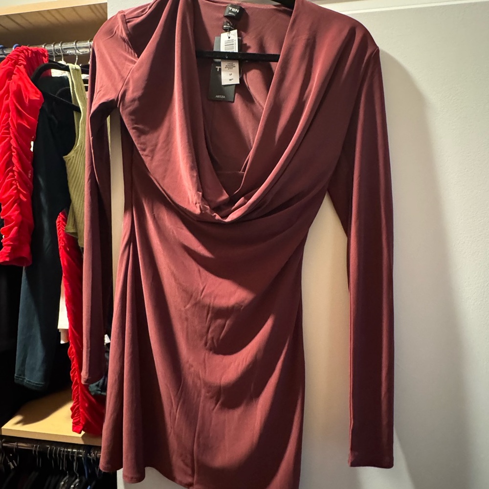 Aritzia Red Asymmetrical Ruched Bodycon Dress